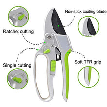 Load image into Gallery viewer, 2-in-1 Garden Ratchet Pruning Shears Clippers